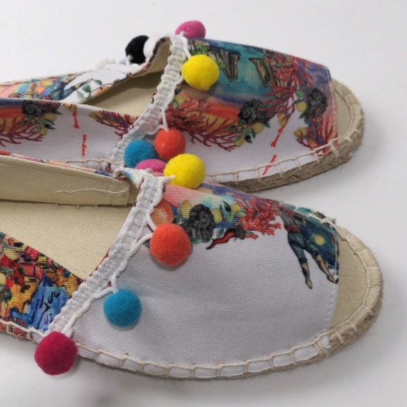 New Antica Sartoria Espadrilles Peep Toe Canvass Pom Poms Size Eur 39 US… - Picture 13 of 15